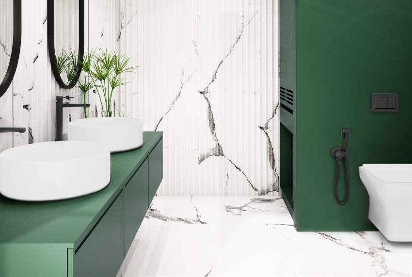 Botteled green colour in bathroom
